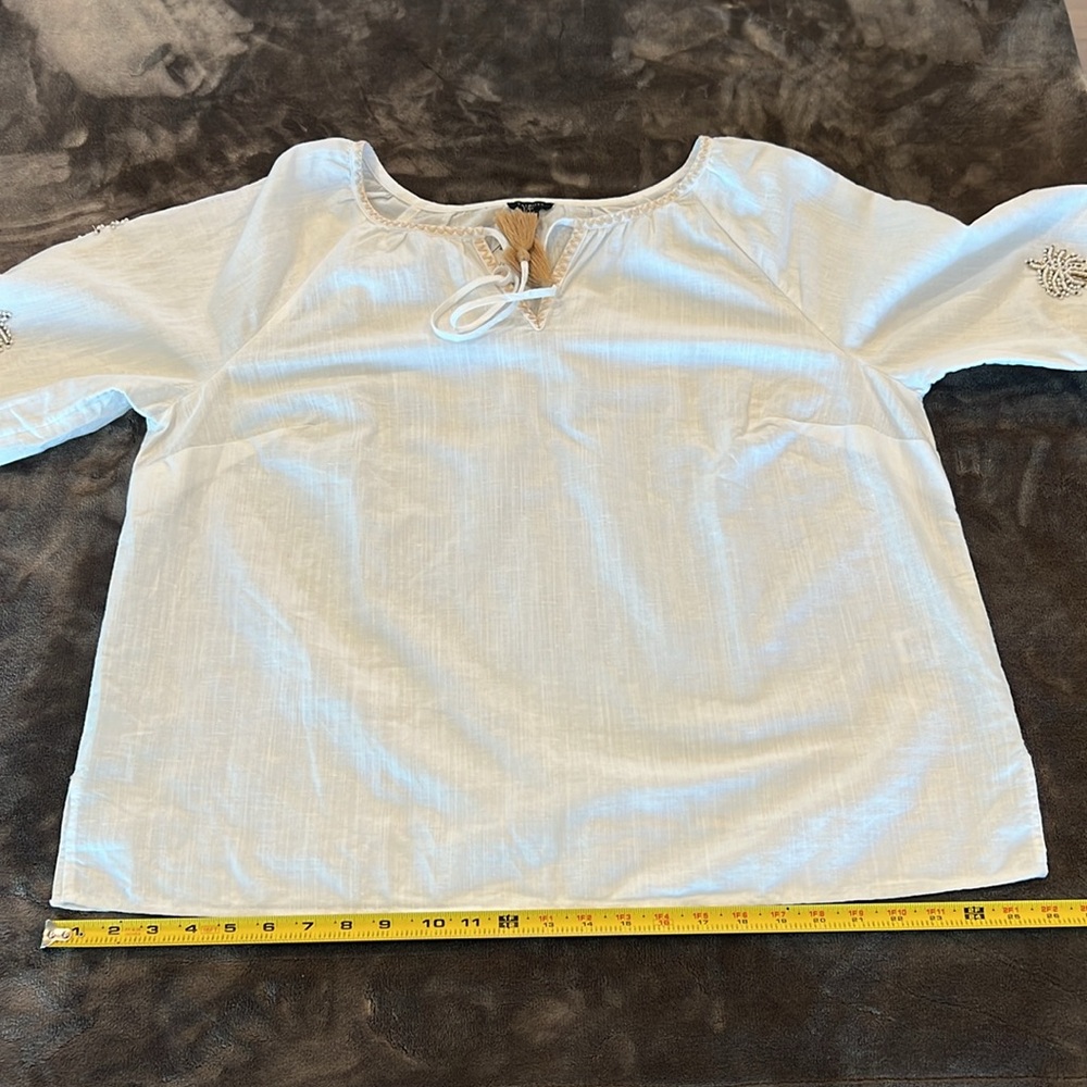 🎉Host Pick🎉Talbots Palm Embellished Linen Cotton Popover - Size 1X - Picture 9 of 15